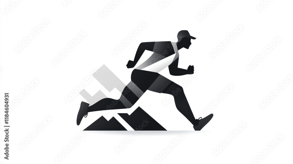Silhouette of a runner ascending a mountain, representing progress and achievement. Silhouette of a runner ascending a mountain, representing progress and achievement.