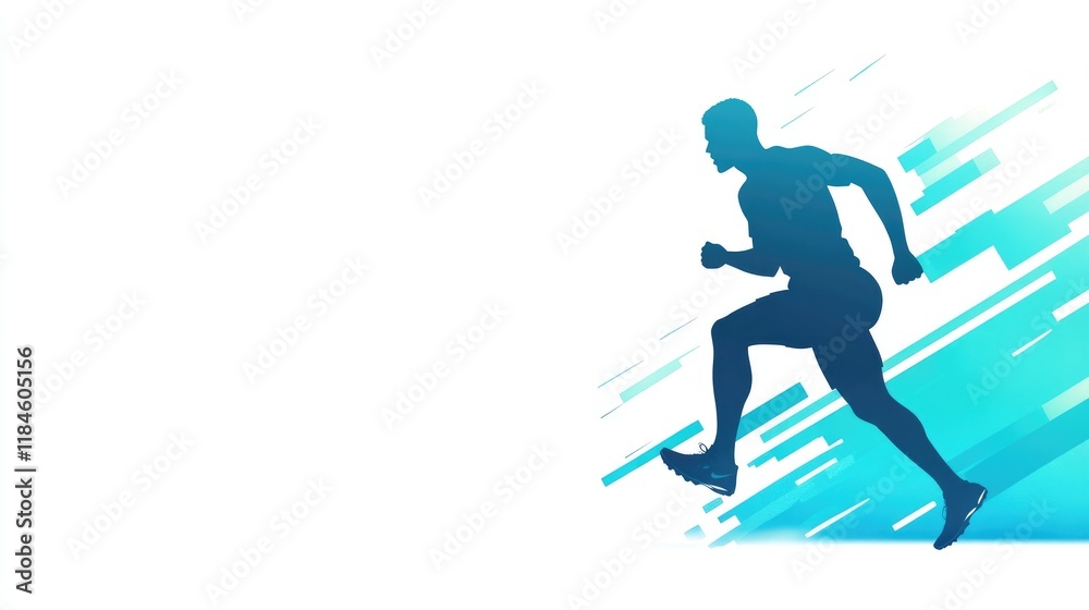 Silhouette of a runner in motion against an abstract blue background. Silhouette of a runner in motion against an abstract blue background.