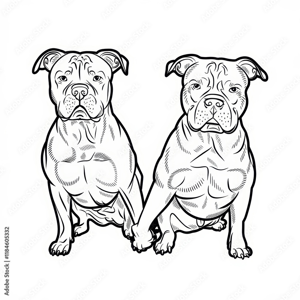 Fototapeta premium Two strong, loyal dogs sitting together, showcasing companionship and strength.