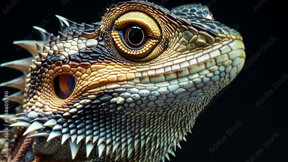 Close-up view of a bearded dragon highlighting its unique textures and vibrant colors Close-up view of a bearded dragon highlighting its unique textures and vibrant colors