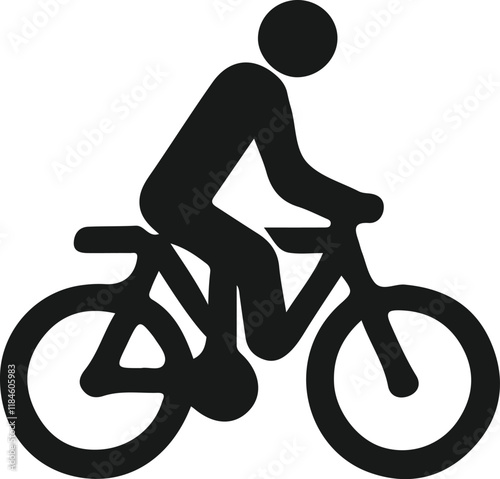 A black and white silhouette icon depicts a person riding a bicycle.