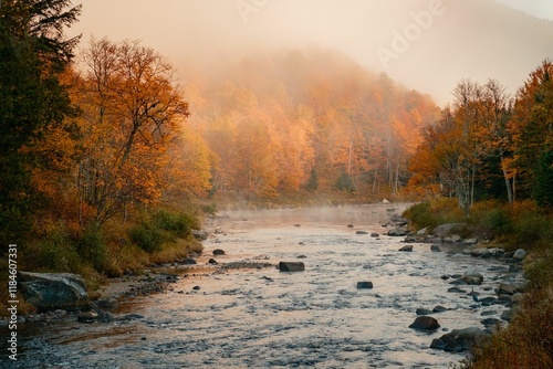 Autumn color along the West Branch Ausable River in the Adirondack Mountains, Wilmington, New York