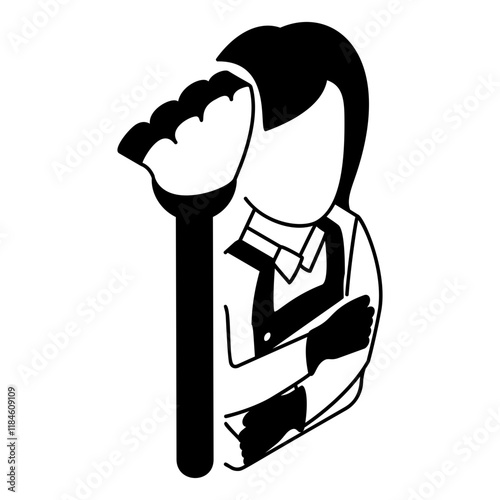 maidservant isometric vector design, Housekeeping symbol, Public health Custodial sign, Waste management illustration,charwoman outline concept