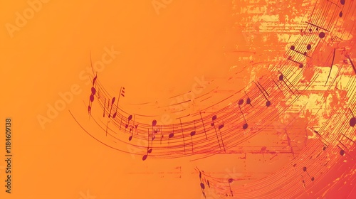 Abstract Orange Musical Notes Design Background