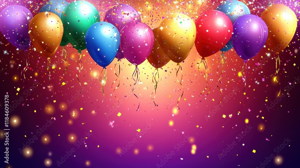 Colorful festive balloons and confetti create a vibrant celebration backdrop for joyful occasions and special moments. Generative AI Colorful festive balloons and confetti create a vibrant celebration backdrop for joyful occasions and special moments. Generative AI