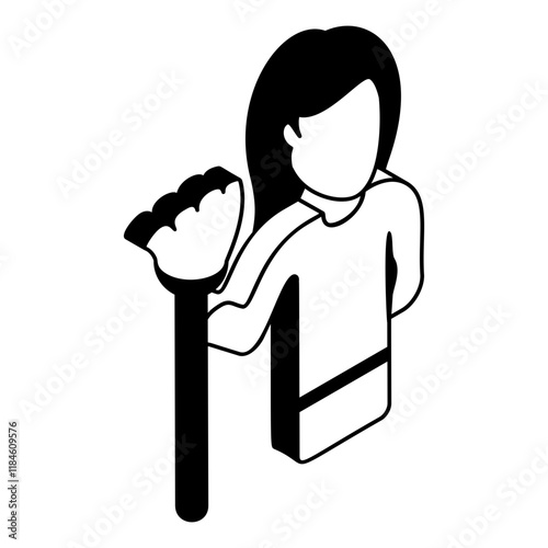 Manual sweeping isometric vector design, Housekeeping symbol, Public health Custodial sign, Waste management illustration,sanitation workers holding Long Handle Broom outline concept