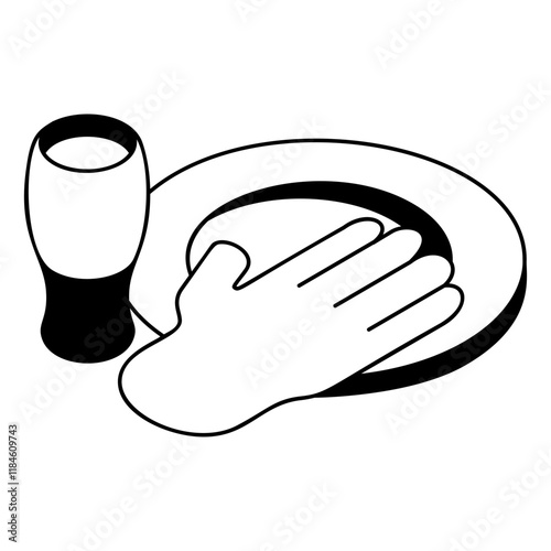 Cleaning crockery and cutlery isometric vector design, Housekeeping symbol, Public health Custodial sign, Waste management illustration, wash the dishes and glass outline concept\