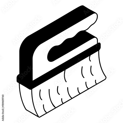 liquid to remove stubborn dirt and grime isometric vector design, Housekeeping symbol, Public health Custodial sign, Waste management illustration, Hand Scrub Brush Bristles outline concept