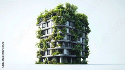 Abandoned urban building, overgrown vegetation, starving vege rice concept. Starveil. Illustration photo