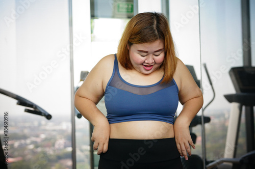 Overweight woman exercising for weight loss. Fat woman diet healthy lifestyle concept