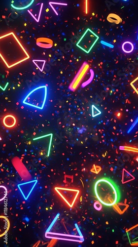Vibrant Neon Shapes and Confetti Pattern