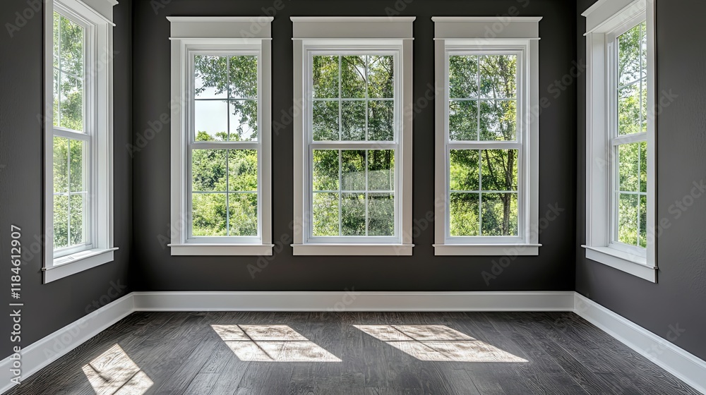Fototapeta premium Stylish Interior Design with Large Windows and Natural Light