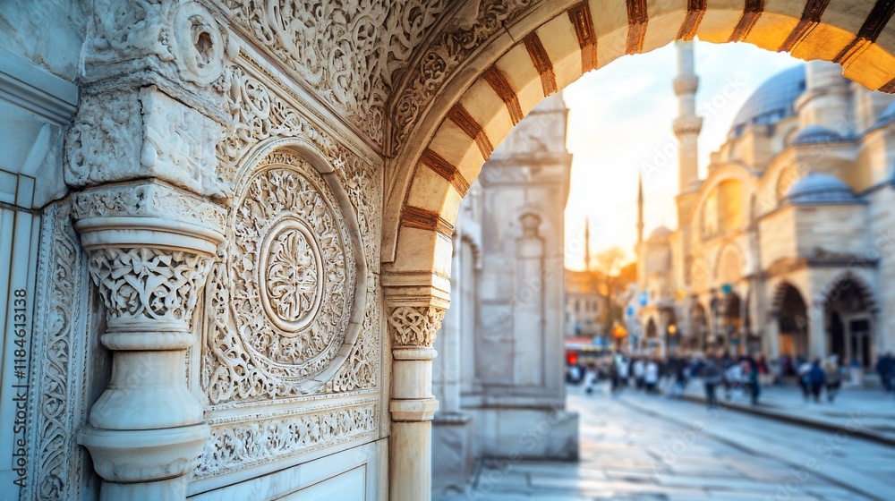 Obraz premium Istanbul mosque sunset archway city travel