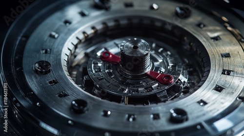 Wallpaper Mural Close-up of intricate metallic watch mechanism with red lever. Torontodigital.ca