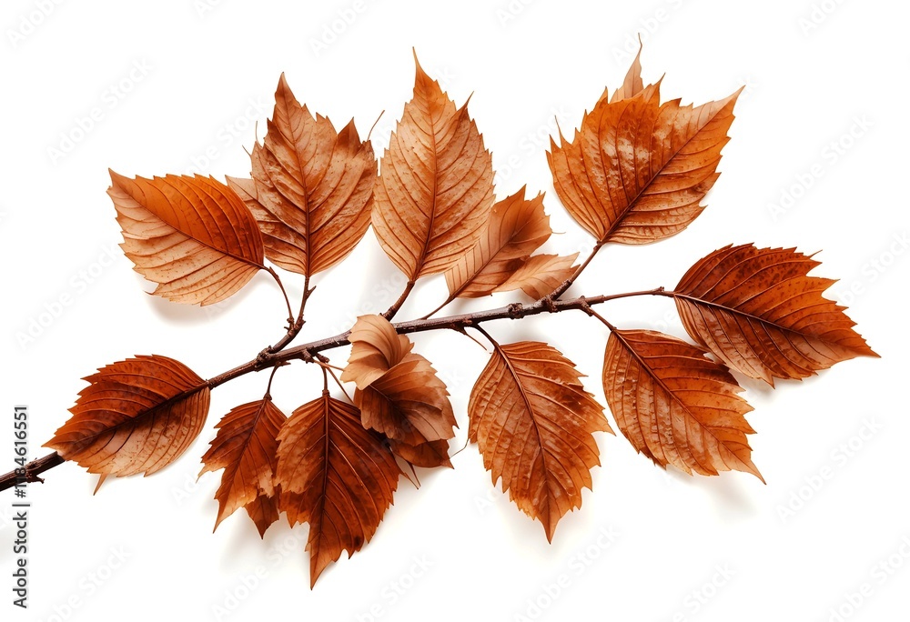 autumnal twig branch with brown dry leaves isolated autumnal twig branch with brown dry leaves isolated