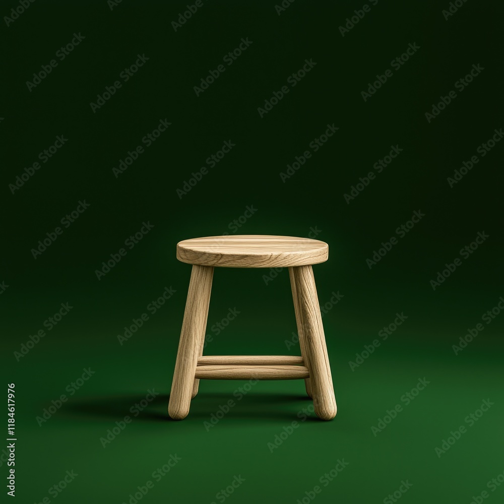 Minimalist Wooden Stool on Green Background for Modern Decor Minimalist Wooden Stool on Green Background for Modern Decor