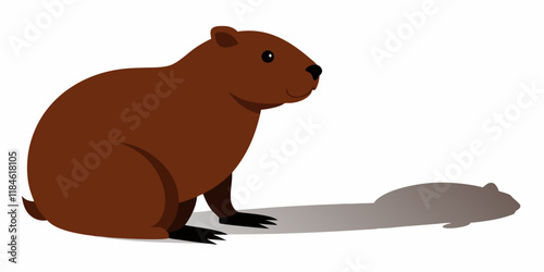 Groundhog Day, groundhog looking at his shadow. Six more weeks of Winter. Vector illustration on white background 