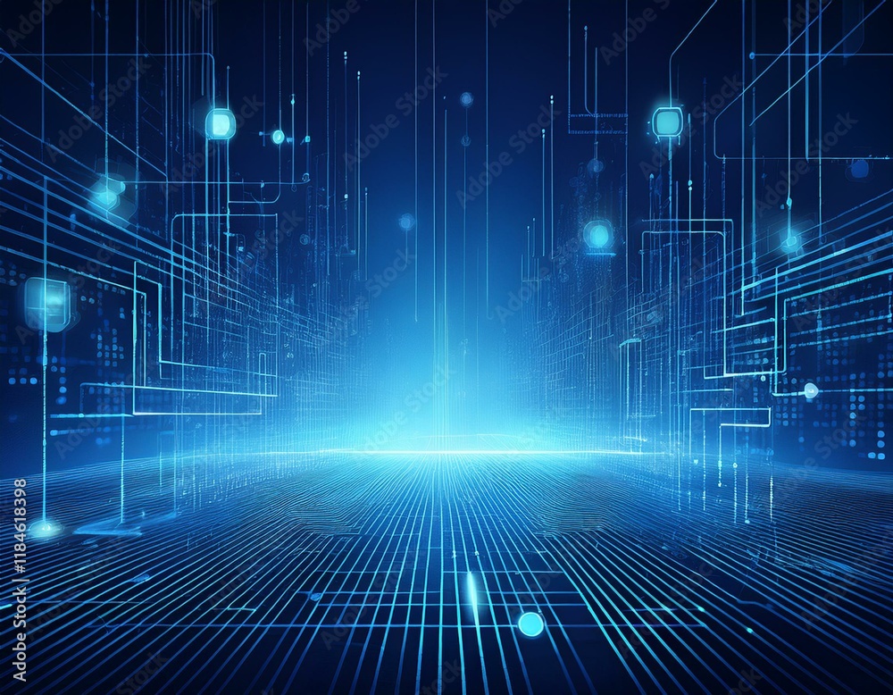 Obraz premium digital modern futuristic connection computer big data network technology concept abstract blue background banner graphical art illustration
