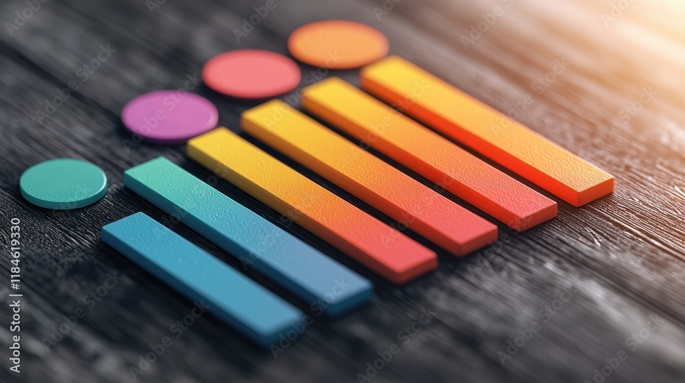 Colorful Abstract Blocks on Dark Wood Background Gradient Color Chart Business Growth Concept