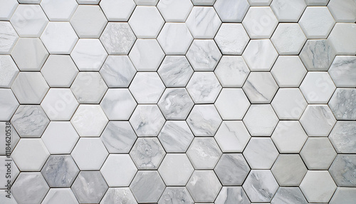 white marble wall with hexagon tiles for texture and background