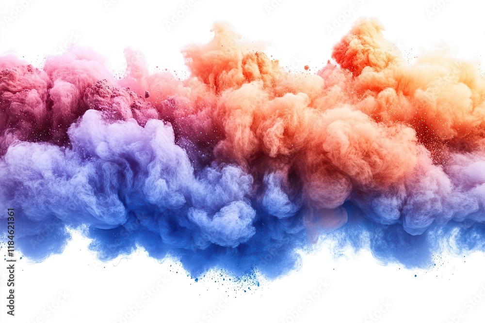 Fototapeta premium explosive burst of vibrant multicolored powder creating abstract cloud patterns against pure white background perfect for festival and celebration imagery