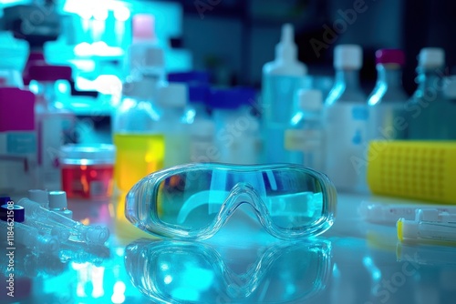 Surgical Goggles on Clean Laboratory Table photo