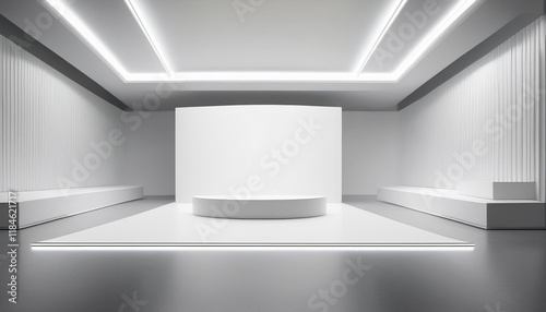 Wallpaper Mural white podium showcases easy merchandise against a simple white history in a minimalist show setup Torontodigital.ca