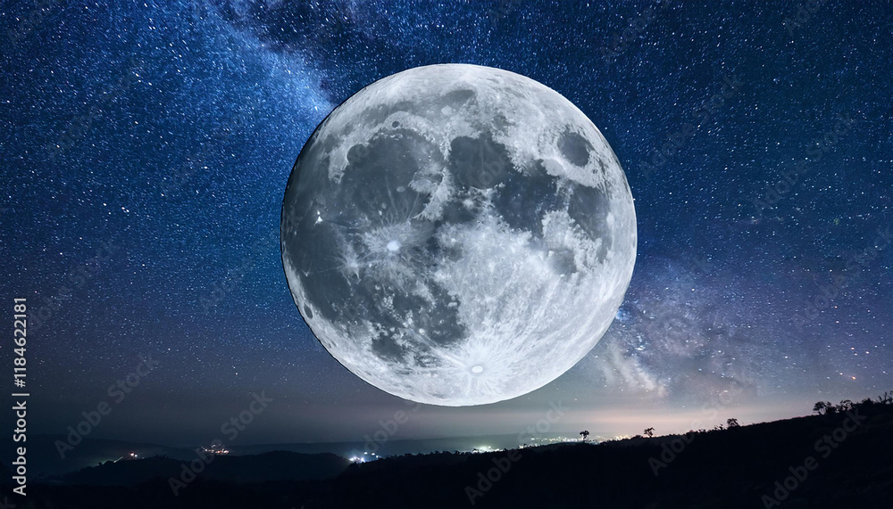 Fototapeta premium complete moon in night starry sky