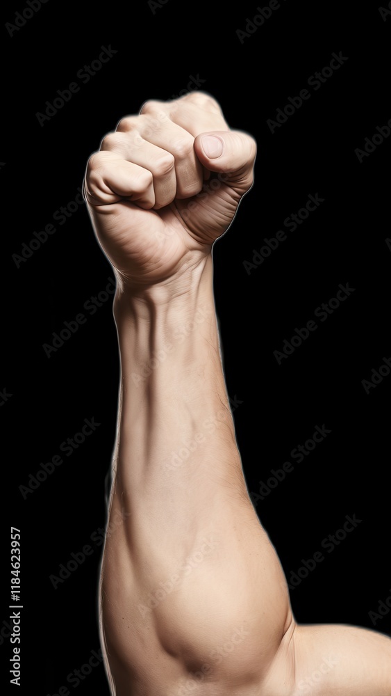 Caucasian Man's Clenched Fist Raised in Protest Against Injustice During a Demonstration. Generative AI Caucasian Man's Clenched Fist Raised in Protest Against Injustice During a Demonstration. Generative AI
