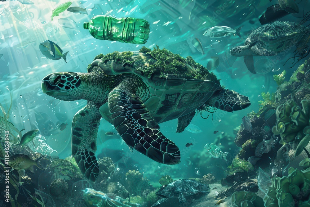 Fototapeta premium Poignant Image Depicting the Devastating Impact of Plastic Pollution on Marine Life