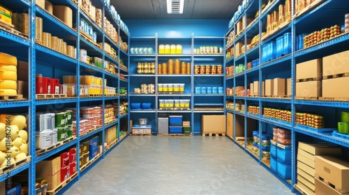 Neatly Packed Food Supplies in a Storage Room