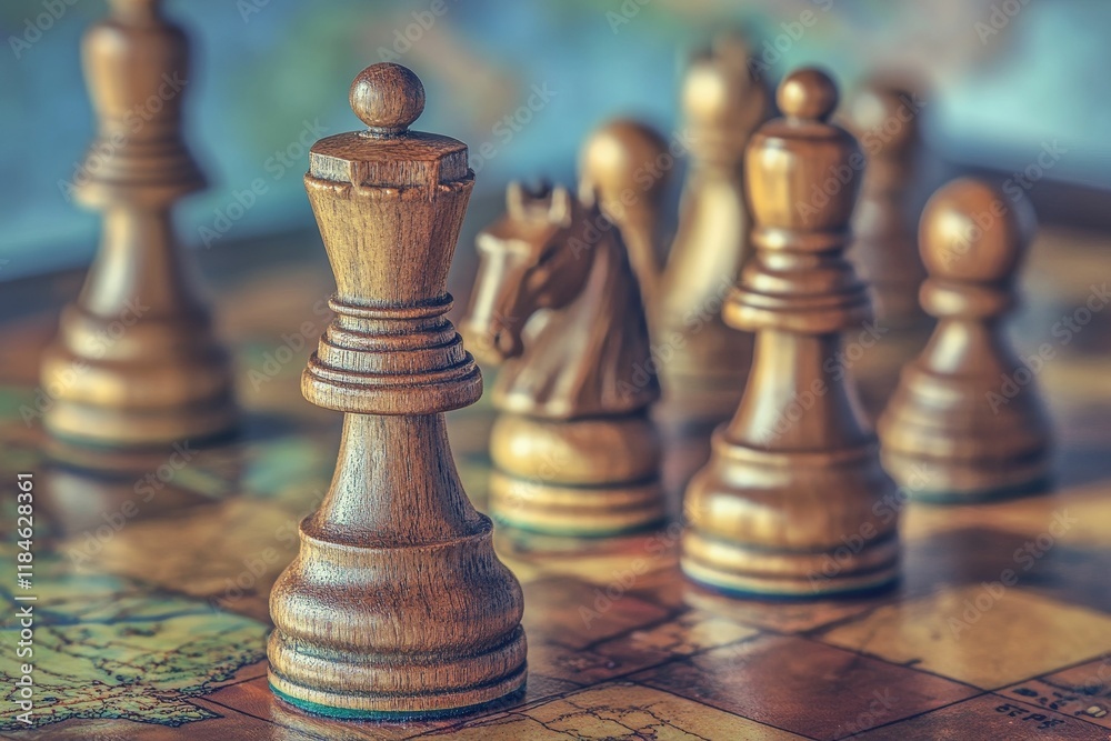Wooden chess pieces on a game board. Wooden chess pieces on a game board.
