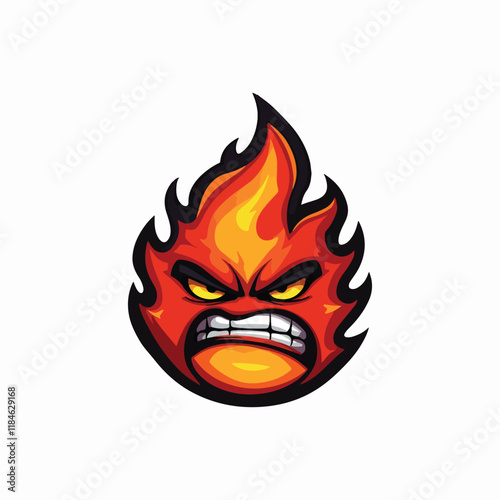 Intense flaming character with sharp eyes and a fiery vector illustration, ideal for bold designs