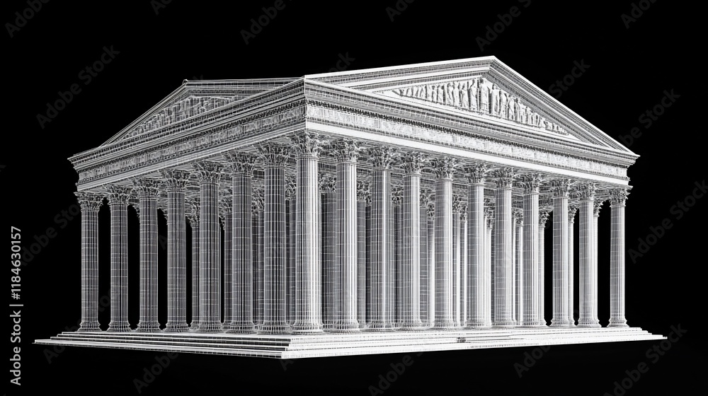 Obraz premium 3D render of a classical Greek temple on black background.