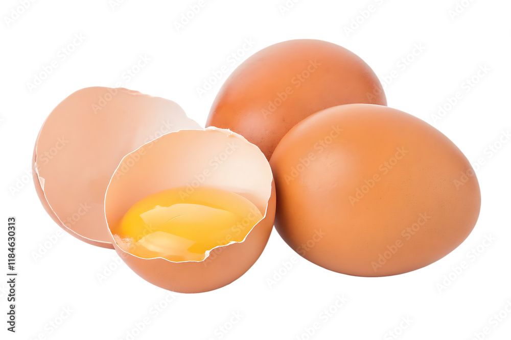 broken and whole brown eggs isolated on white background PNG.AI GENERATED broken and whole brown eggs isolated on white background PNG.AI GENERATED
