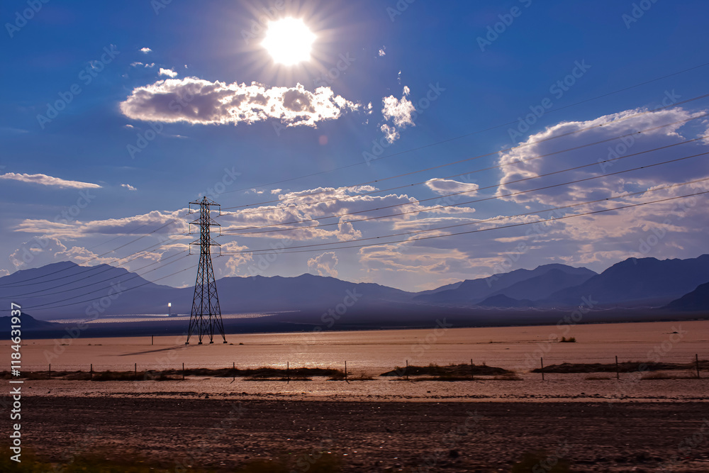 Obraz premium Bright Shinning Sun with blue sky and clouds in Arizona