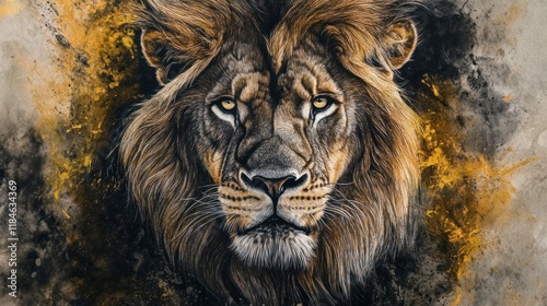 Majestic Lion Portrait: A Powerful and Intense Gaze in Golden Hues photo