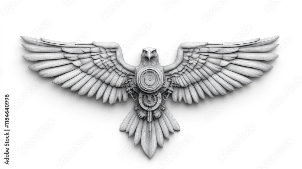 Obraz premium Mechanical eagle sculpture art installation indoor gallery modern design artistic viewpoint innovative concept