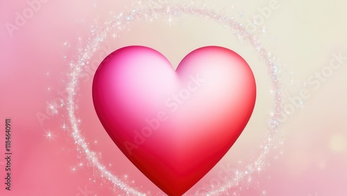 A pink and red gradient heart surrounded by sparkles