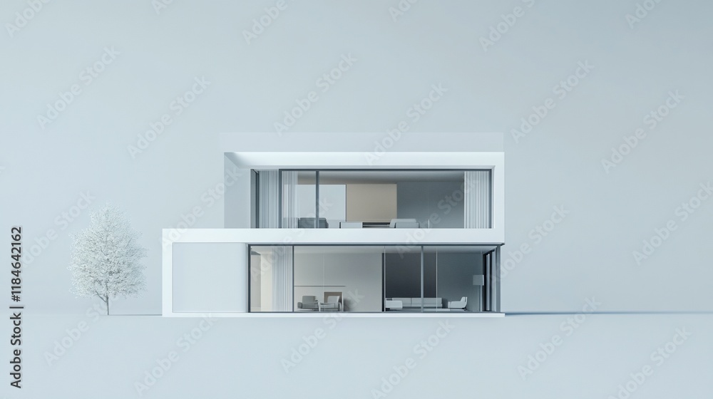 Minimalist two-story modern house architectural rendering. Minimalist two-story modern house architectural rendering.