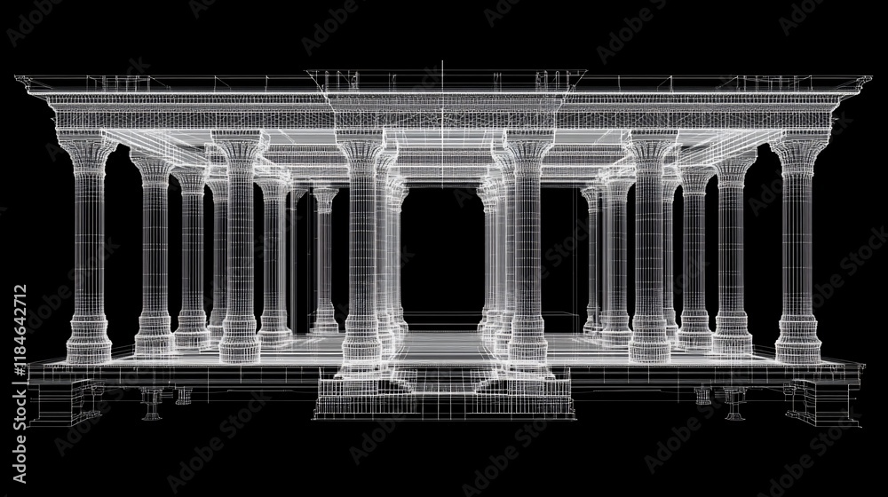 Obraz premium Wireframe rendering of a classical colonnade structure.