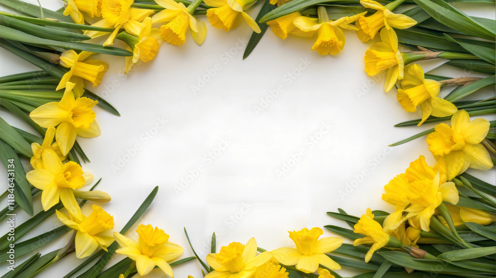 Daffodil wreath frame on white background Daffodil wreath frame on white background