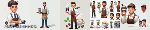 set of smiling coffee barista vector characters