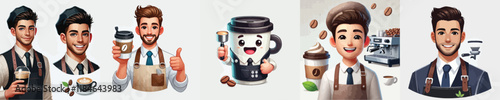 set of smiling coffee barista vector characters