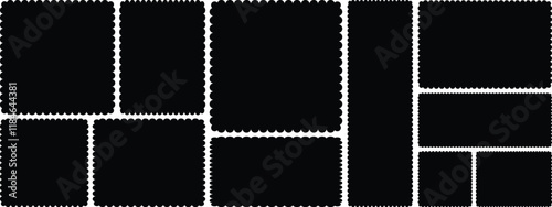 Set of frames with zigzag edge, scallop edge shape. Rectangle shape frame with zigzag edge. Geometric zig zag wavy stickers. Rectangular jagged curved box element. zigzag edge frames