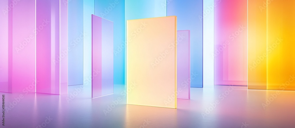 Abstract pastel colored glass panels in a modern studio. Abstract pastel colored glass panels in a modern studio.