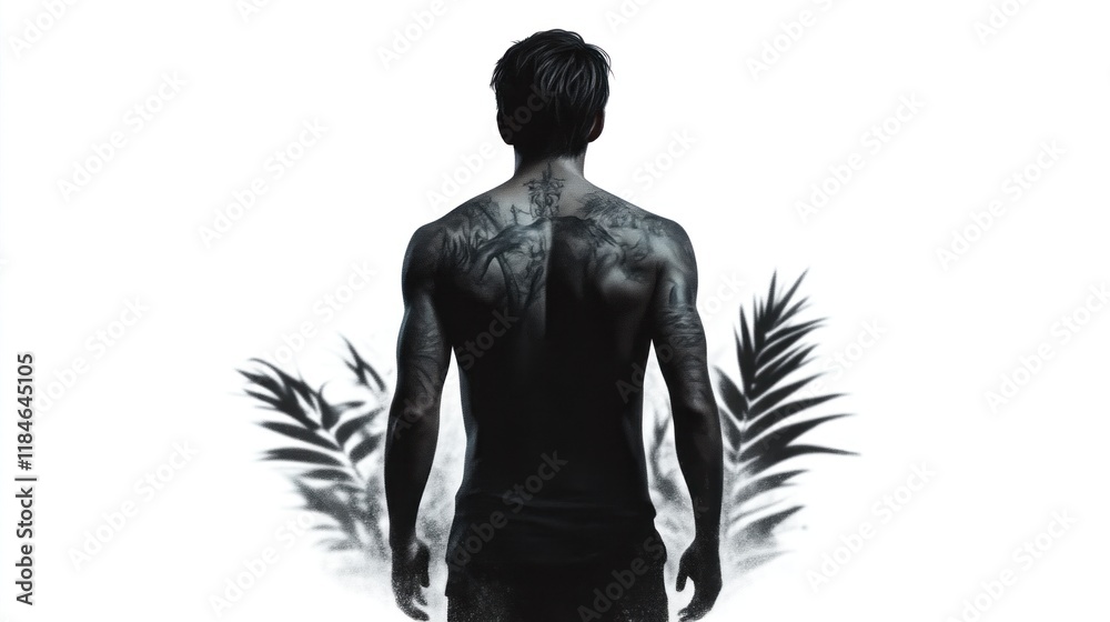 Fototapeta premium Mysterious figure embracing nature urban jungle portrait photography minimalist environment back view identity exploration