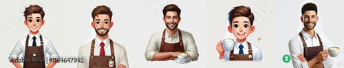 set of smiling coffee barista vector characters