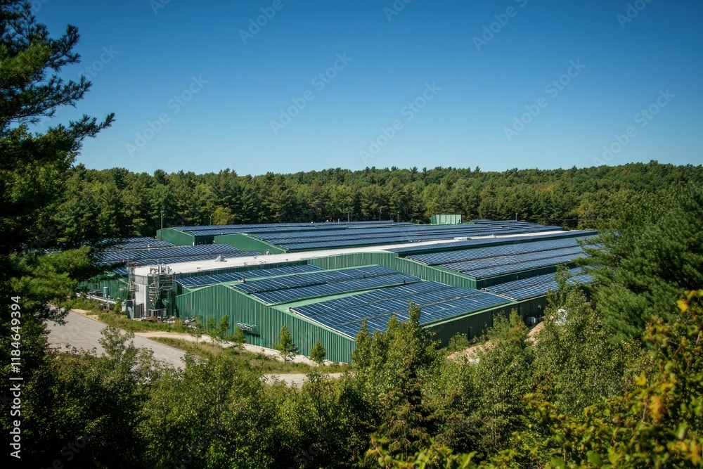 Rural solar farm energy production, woodland background Rural solar farm energy production, woodland background
