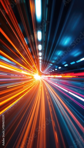 Speed and light trails through tunnel dynamic vibrant colors sense of motion and energy